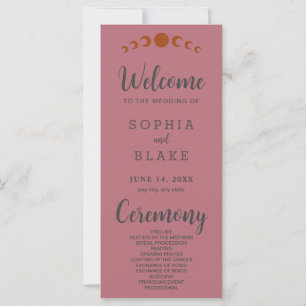 Bronze Moon Phases Rose Gold Wedding Program