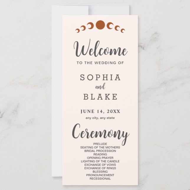 Bronze Moon Phases Seashell Wedding Programme (Devant)