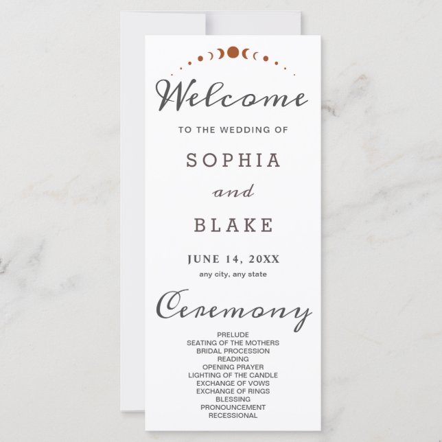 Bronze Moon Phases White Wedding Program (Vorderseite)
