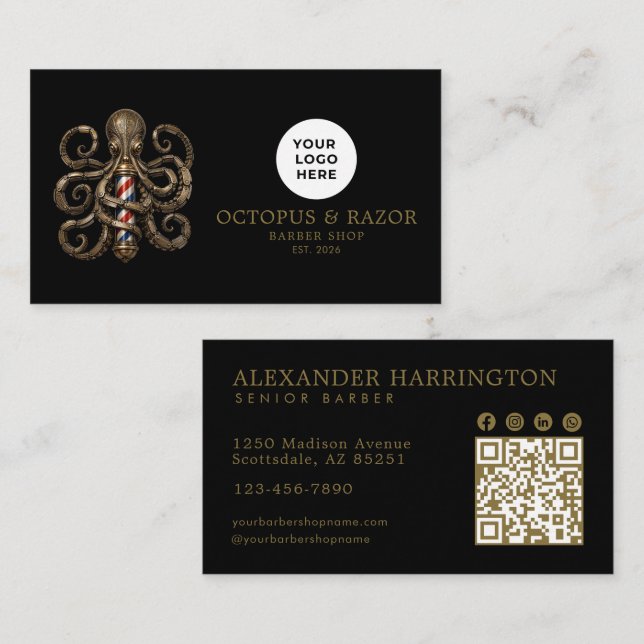 Bronze Octopus Professional Friseursalon QR-Code Visitenkarte (Vorne/Hinten)