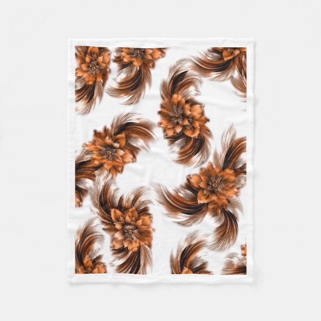 Bronze Orange Blumengefieder Muster Fleece-Decke Fleecedecke (Vorderseite)