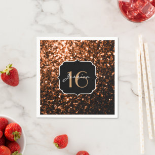 Bronze orange brown copper faux sparkles Sweet 16 Serviette