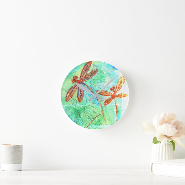 Bronze Orange Dragonfly Splash Runde Wanduhr (Zuhause)