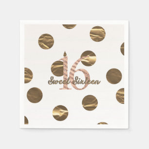 Bronze Polka Dots Roségold Süße 16. Geburtstag Serviette