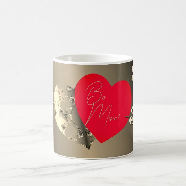 Bronze Rose Rotes Herz Valentinstag Magische Tasse (Mittel)