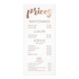 Bronze Salon Retail Menu Prix Liste Modèle Cartes