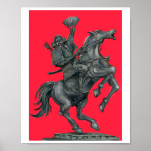 Bronze-Samurai-General auf einem Pferd Poster
