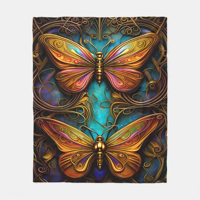 Bronze-Schmetterlinge auf Aqua Blue Fleecedecke (Vorderseite)