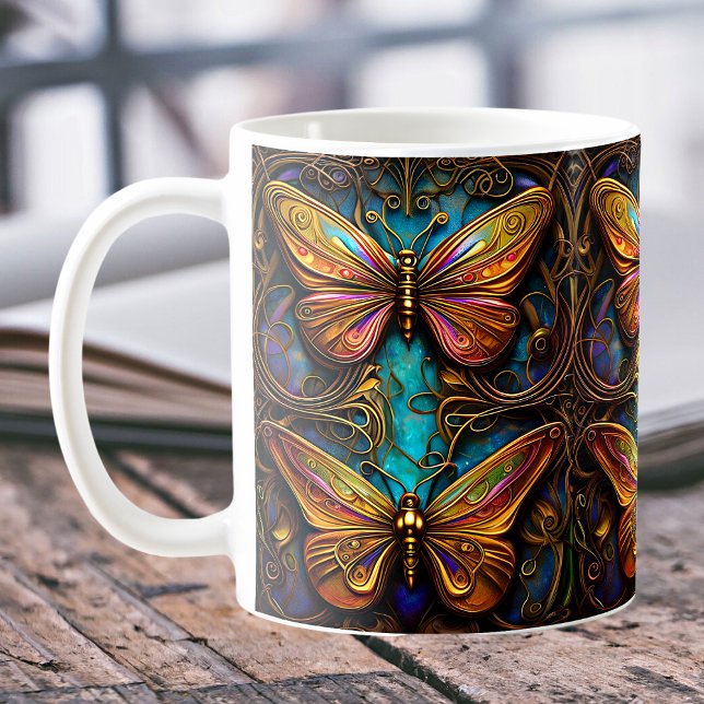 Bronze-Schmetterlinge auf Aqua Blue Kaffeetasse (Von Creator hochgeladen)