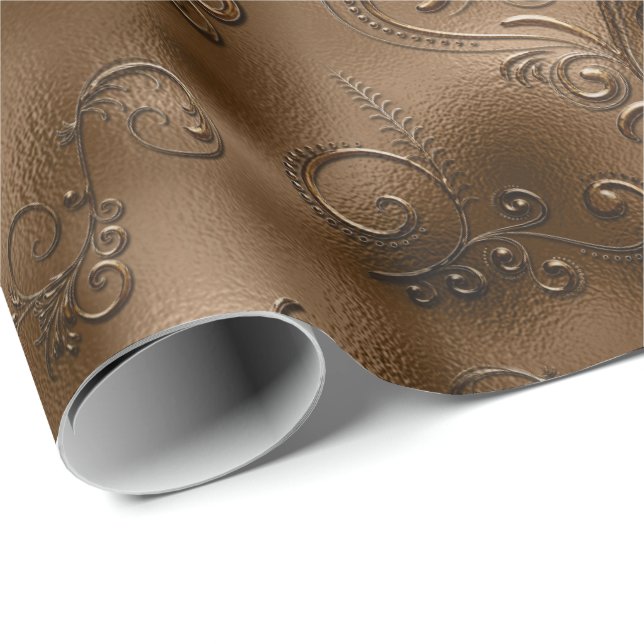 Bronze-Schnörkel Geschenkpapier (Rolleneckpunkt)