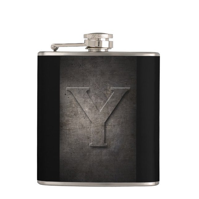 Bronze-Schwarz-Metall-Y-Monogramm-Flasche Flachmann (Vorderseite)