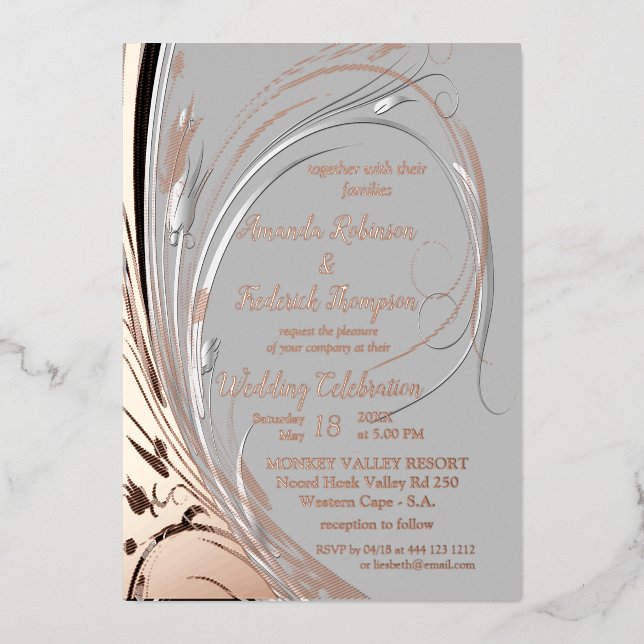 Bronze Silver abstrakte Folie Dekoration Folieneinladung (Vorderseite)