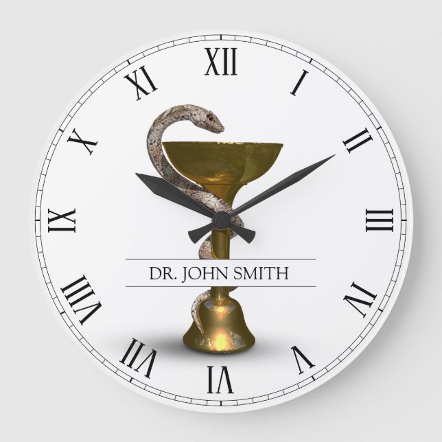 Bronze Snake Medical Bowl Hygieia Weiße Bezeichnun Große Wanduhr (Vorderseite)