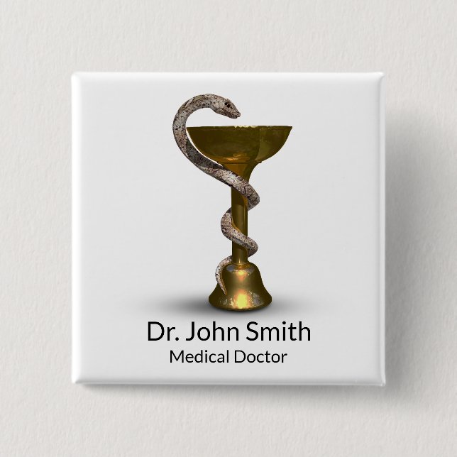 Bronze Snake Medical Bowl Hygieia White Caduceus Button (Vorderseite)