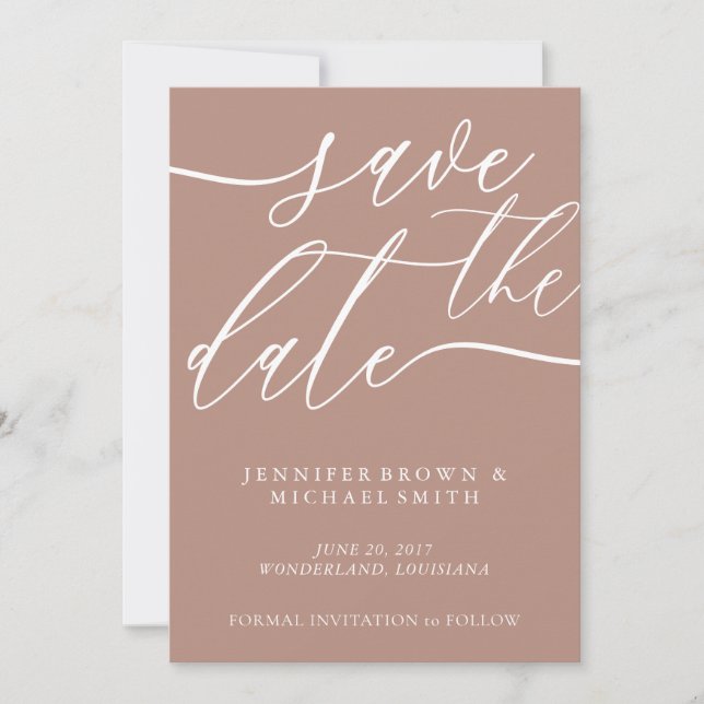 Bronze Soft Wedding Custom Foto Calligraphy Save The Date (Vorderseite)