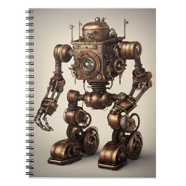 Bronze-Steampunk-Roboterskulptur Notizblock (Vorderseite)