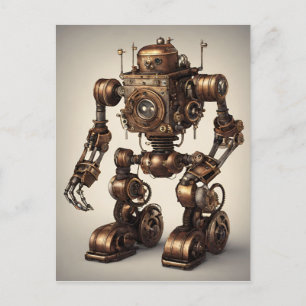 Bronze-Steampunk-Roboterskulptur Postkarte