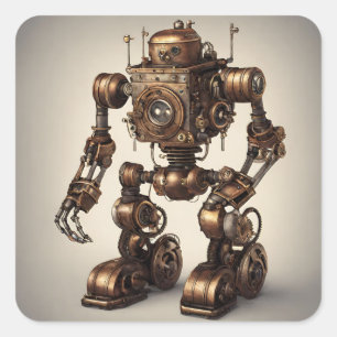 Bronze-Steampunk-Roboterskulptur Quadratischer Aufkleber