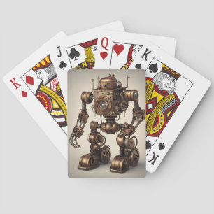 Bronze-Steampunk-Roboterskulptur Spielkarten