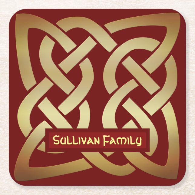 Bronze Tone Celtic Knot Rechteckiger Pappuntersetzer (Vorderseite)