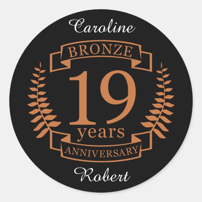 Bronze traditionellen Hochzeitstag 19 Jahre Runder Aufkleber (Vorderseite)