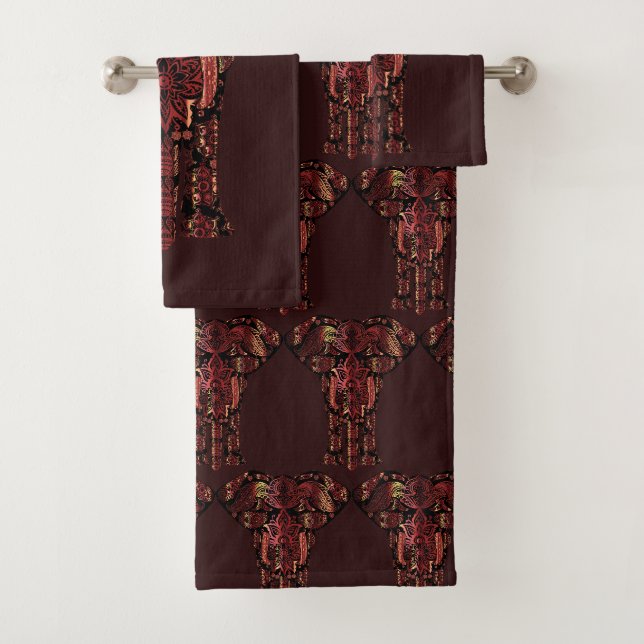 Bronze u. dunkle kastanienbraune Elefanten Badhandtuch Set (Insitu)