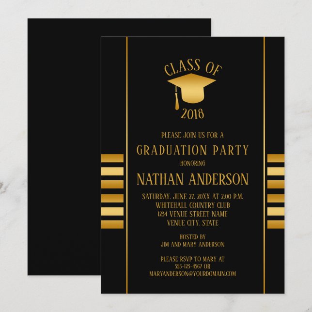 Bronze und Gold Gradient auf Black Graduation Part Einladung (Vorne/Hinten)