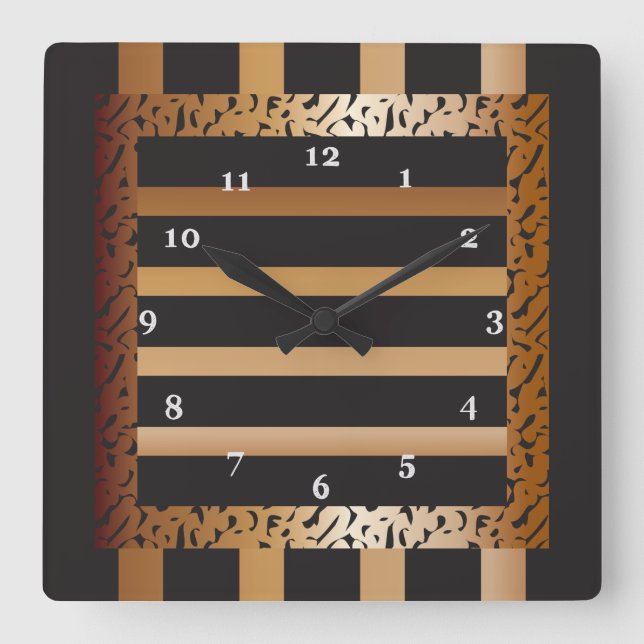 Bronze und schwarz gestreifter Leopard Quadratische Wanduhr (Vorderseite)