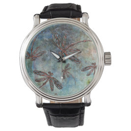 Bronze verzaubert Drachenfliegen auf einem Zauberh Armbanduhr
