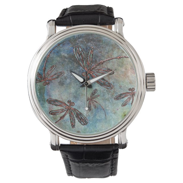 Bronze verzaubert Drachenfliegen auf einem Zauberh Armbanduhr (Vorderseite)
