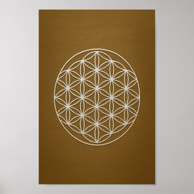 Bronze & White Blume des Lebens Poster (Vorne)