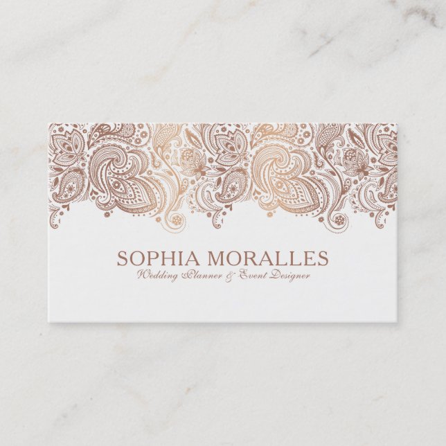 Bronze & White Vintag Paisley Lace Visitenkarte (Vorderseite)