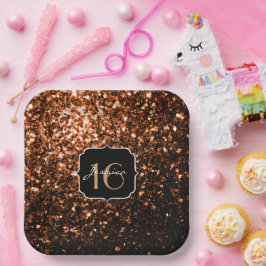 Bronzebraun-Imitate aus Kupfer Glitzern Sweet 16 Pappteller