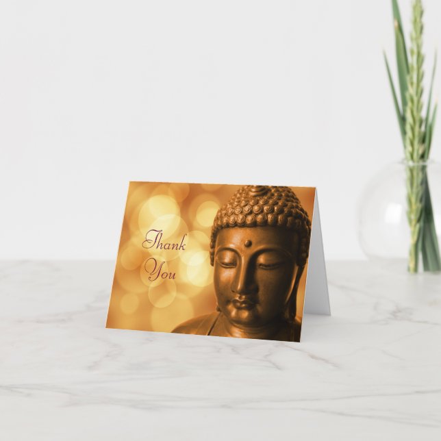 Bronzebuddha-Statue mit goldenem Bokeh danken Dankeskarte (Vorderseite)