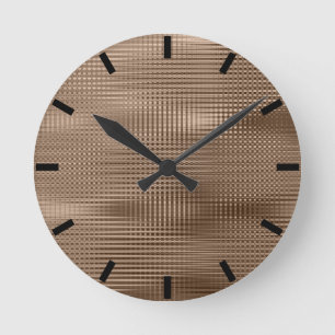 Bronzekaffee-minimaler metallischer Grill Stripes Runde Wanduhr