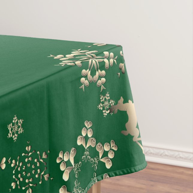 Bronzy Rentier und Schneeflocken auf Grün Tischdecke (Beispiel)