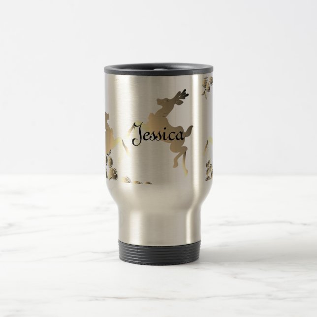 Bronzy Rentier und Schneeflocken Name Travel Mug Reisebecher (Mittel)