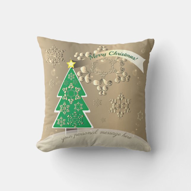 Bronzy Snowy Weihnachten "Frohe Weihnachten!" Kissen (Vorderseite)