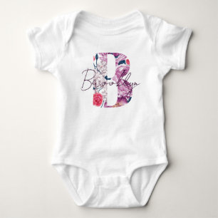 Brooklyn Baby Name Blumen Script Vintag Floral B Strampler