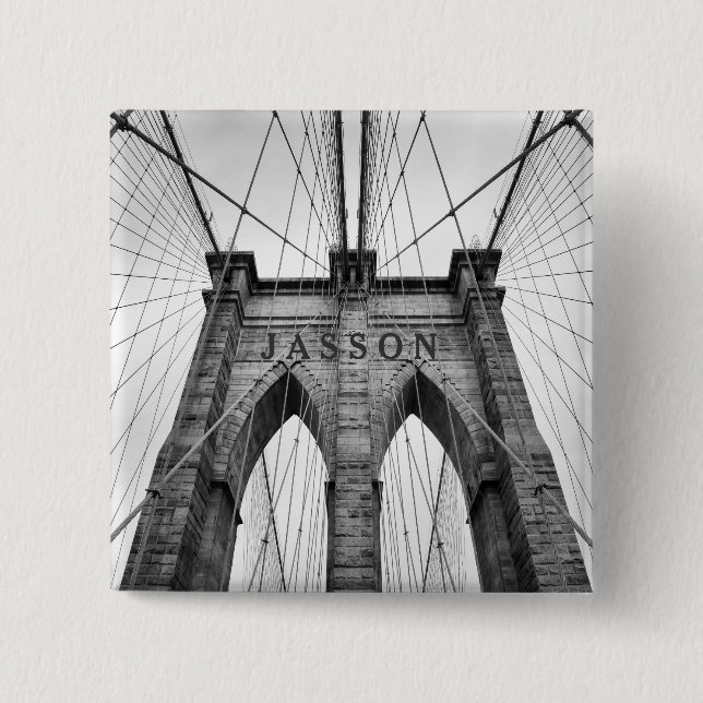 Brooklyn Bridge Black & White Foto Button (Vorderseite)