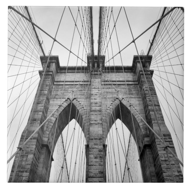 Brooklyn Bridge Black & White Foto Closeup Fliese (Vorderseite)