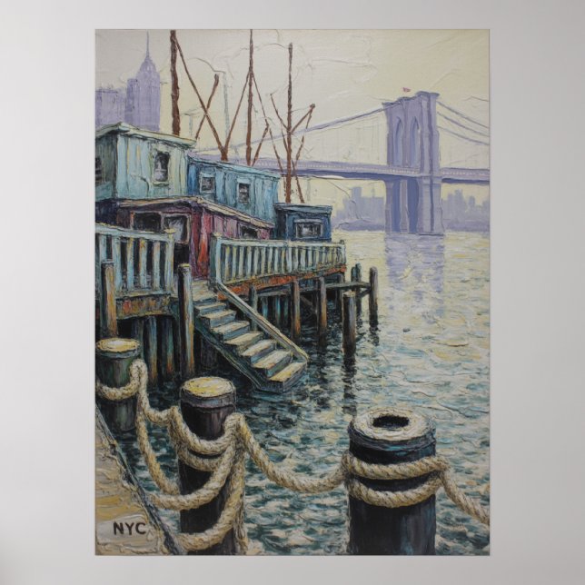 Brooklyn Bridge Blick vom Waterfront Pier Poster (Vorne)