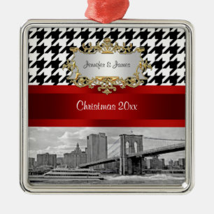 Brooklyn Bridge Blk Wht Hahnentrittmuster Weihnach Silbernes Ornament