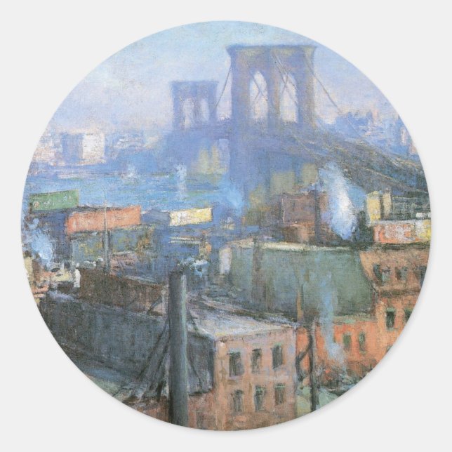 Brooklyn Bridge, East River, ca. 1916 Runder Aufkleber (Vorderseite)