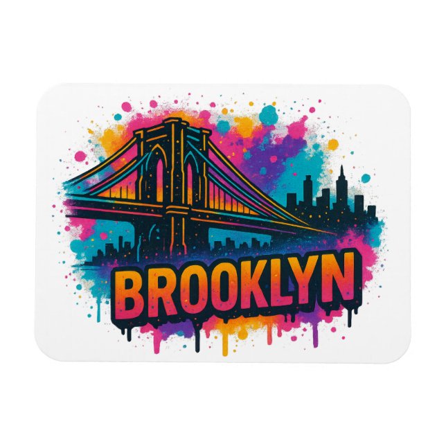 Brooklyn Bridge Graffiti Pop Art – Farbige Stadtan Magnet (Horizontal)