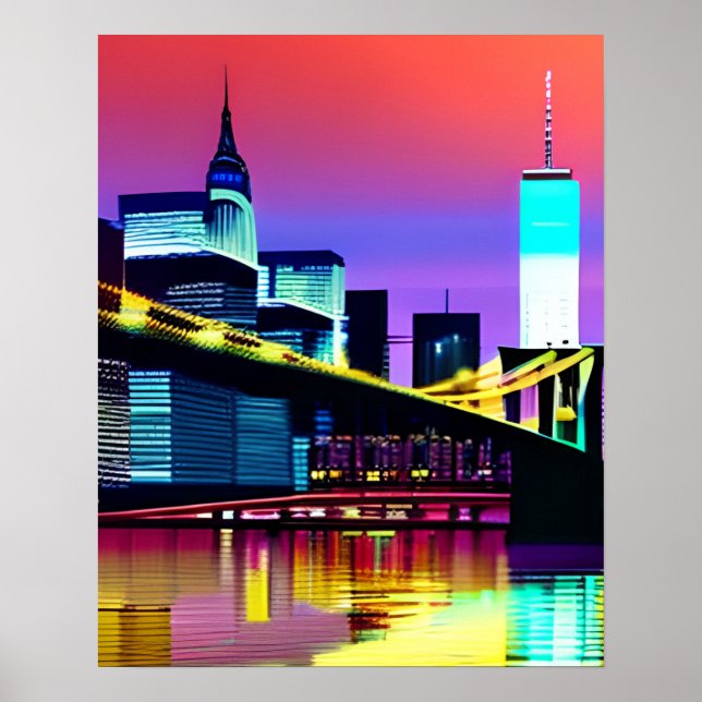 Brooklyn Bridge im Abend / at Night Poster (Vorne)