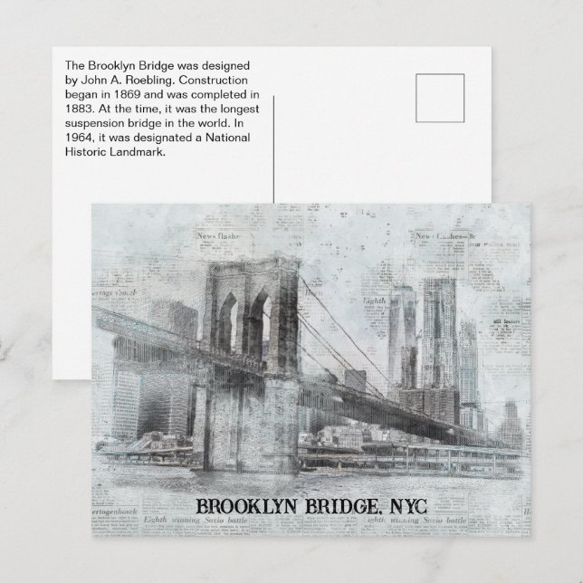 Brooklyn Bridge Information, NYC Postkarte (Vorne/Hinten)