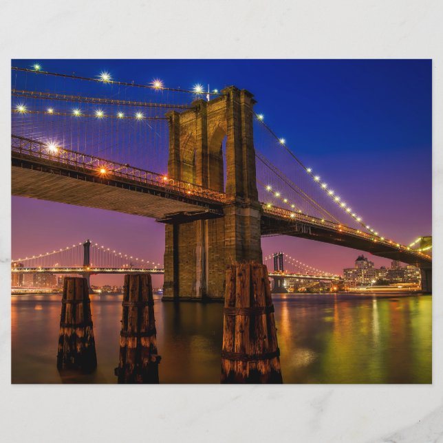 Brooklyn Bridge Landschaftlich Night View Scrapboo (Vorderseite)