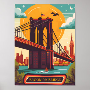 Brooklyn Bridge Manhattan NYC Retro Reise Poster