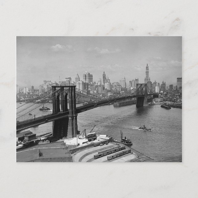 Brooklyn Bridge & Manhattan Skyline, 1920 Postkarte (Vorderseite)
